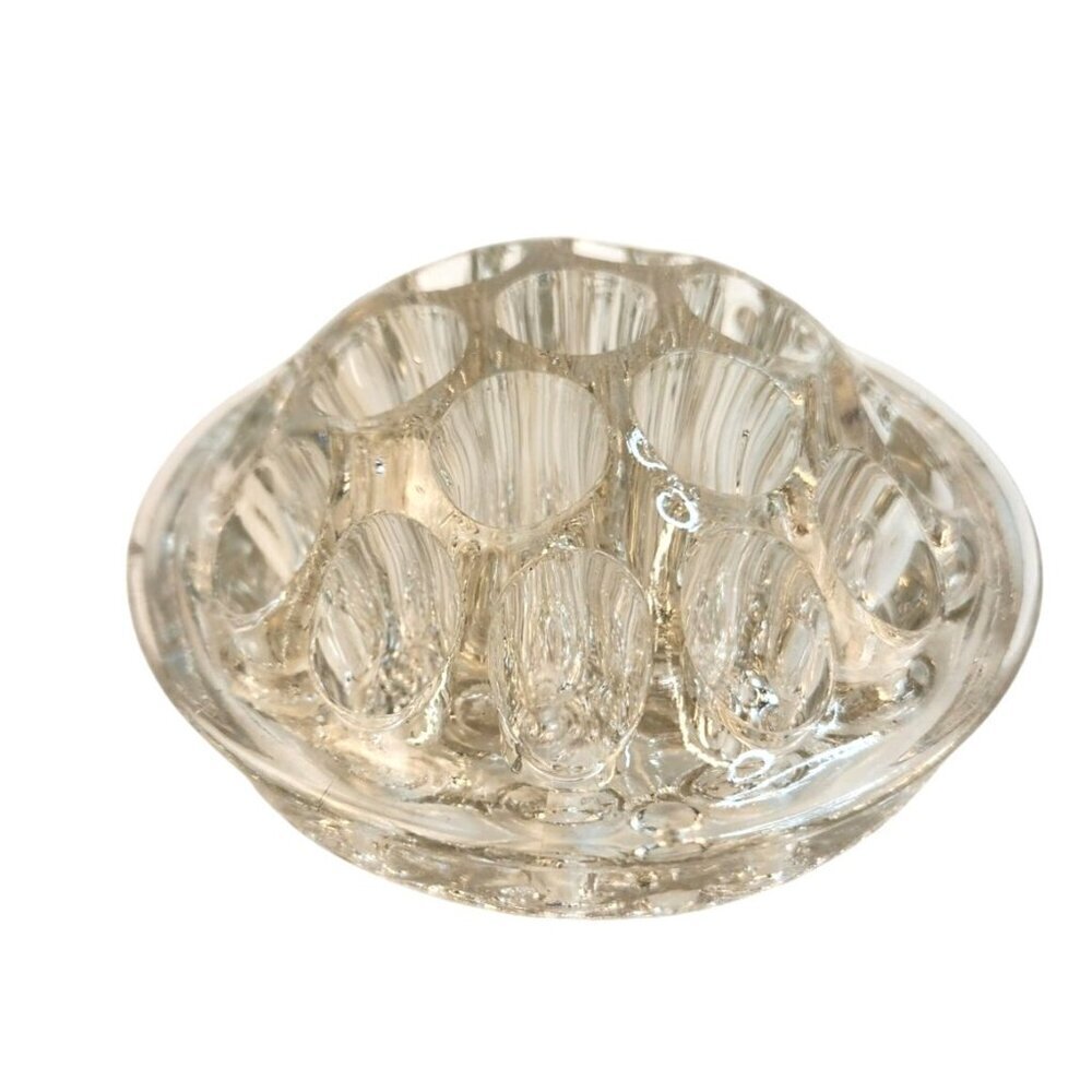 Vintage Clear Glass Flower Frog Holder Floral Arranger19 hole 4.5 x 2 inch